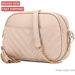 Quilted Crossbody Bag with Adjustable Strap, Multi-Pocket PU Leather Purse